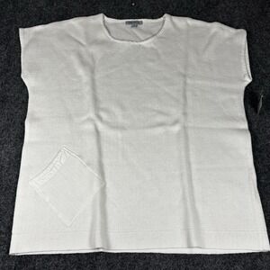 PBJ Blues Sweater Women's Med White Pullover Knitted Ramie Cotton‎ Pocket NWT